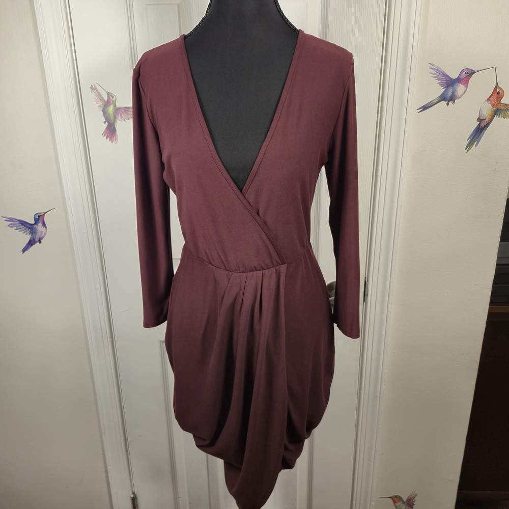 Love Fast Live Hard Burgundy Faux Wrap Tulip Mini Dress Size M